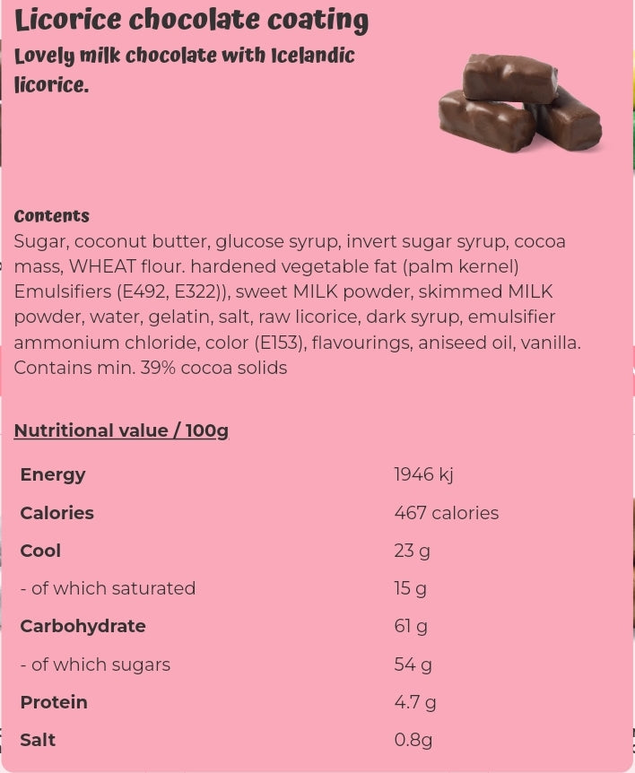 Licorice chocolate coating - per 100 grams