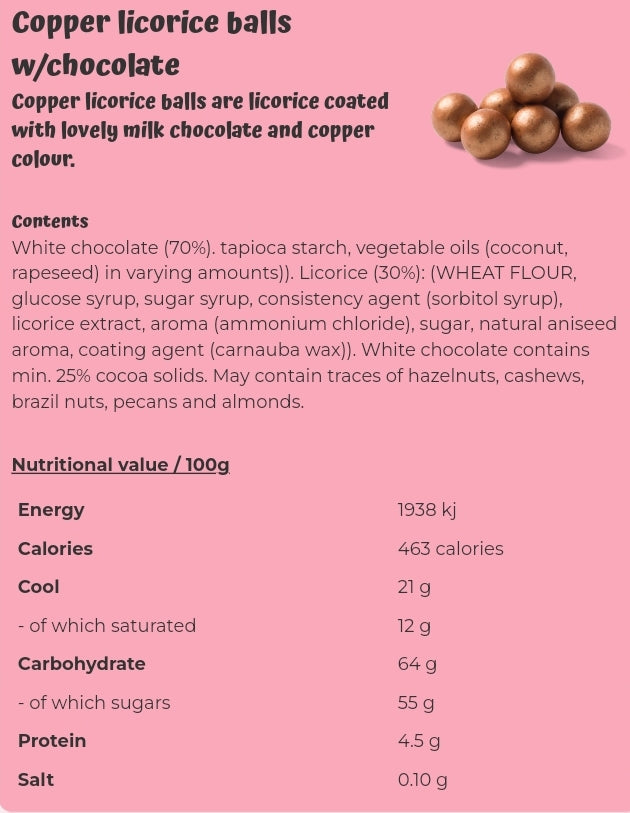 Copper licorice balls w/chocolate - per 100 grams
