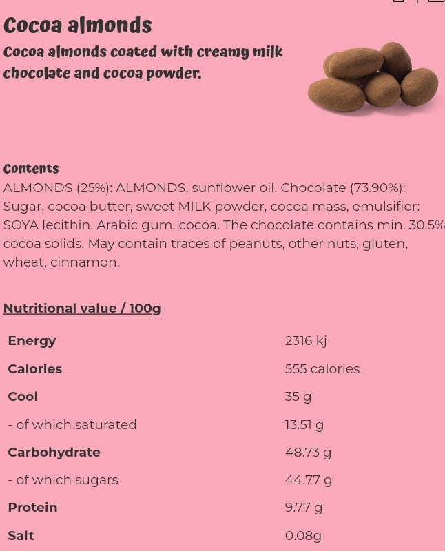 Cocoa almonds - per 100 grams