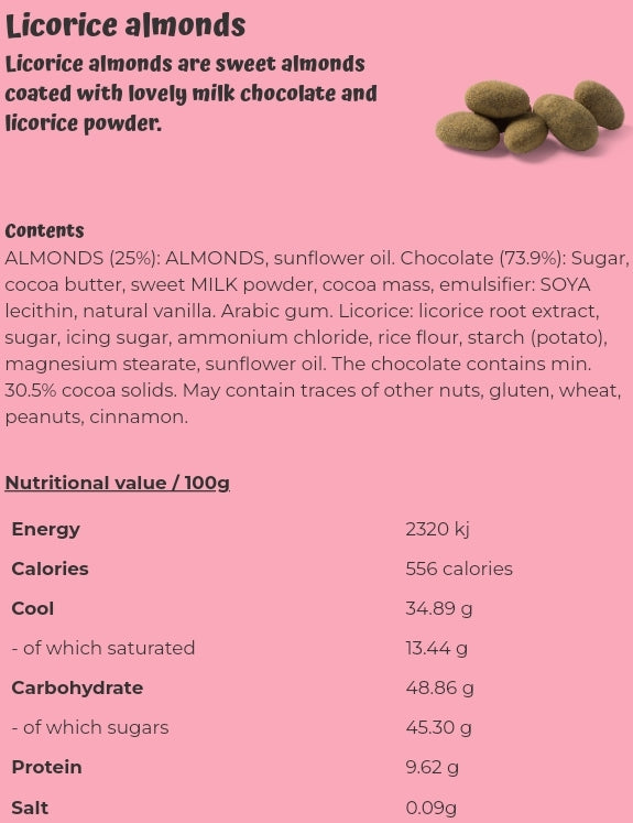 Licorice almonds - per 100 grams