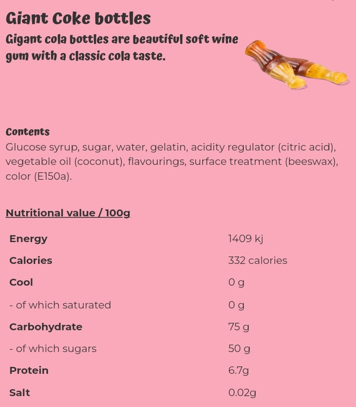 Giant Coke bottles - per 100 grams