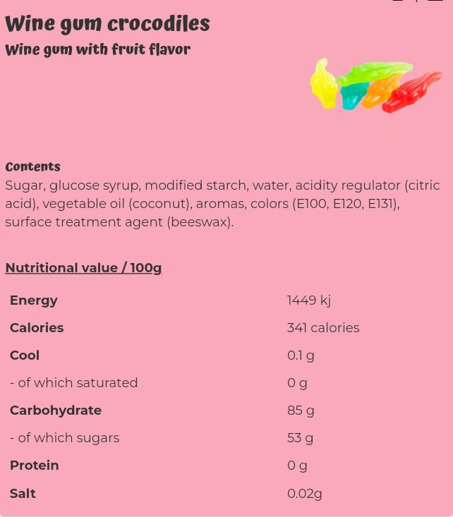 Wine gum crocodiles - per. 100 grams