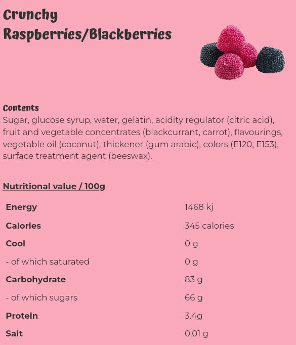 Crunchy Raspberries/Blackberries - per 100 grams