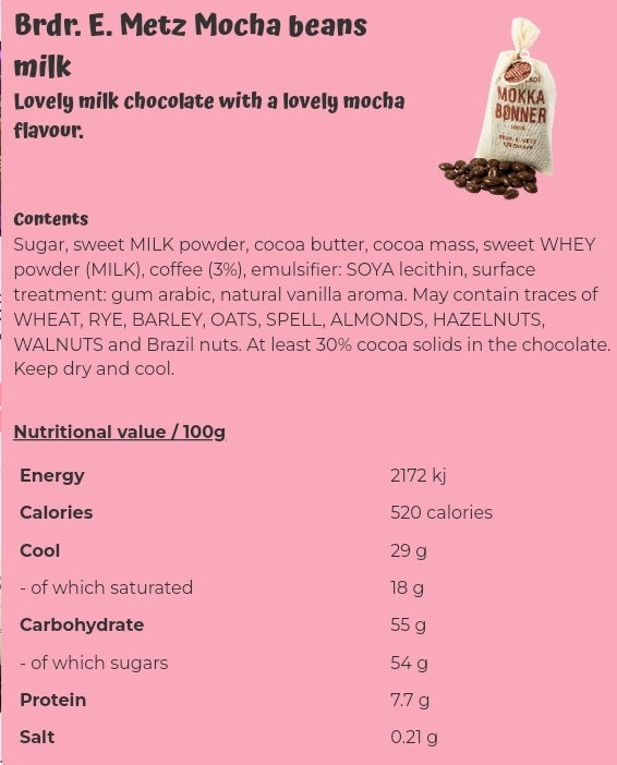 Brdr. E .Metz Mocha Beans milk - per. bag