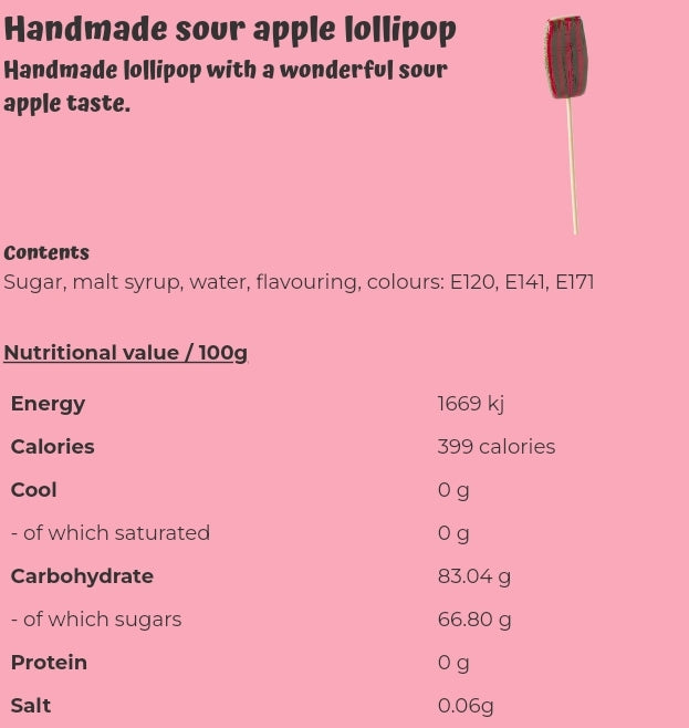 Handmade sour apple lollipop - per. PCS
