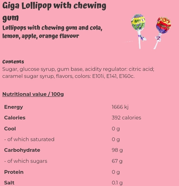 Giga Lollipop with chewing gum - per. PCS