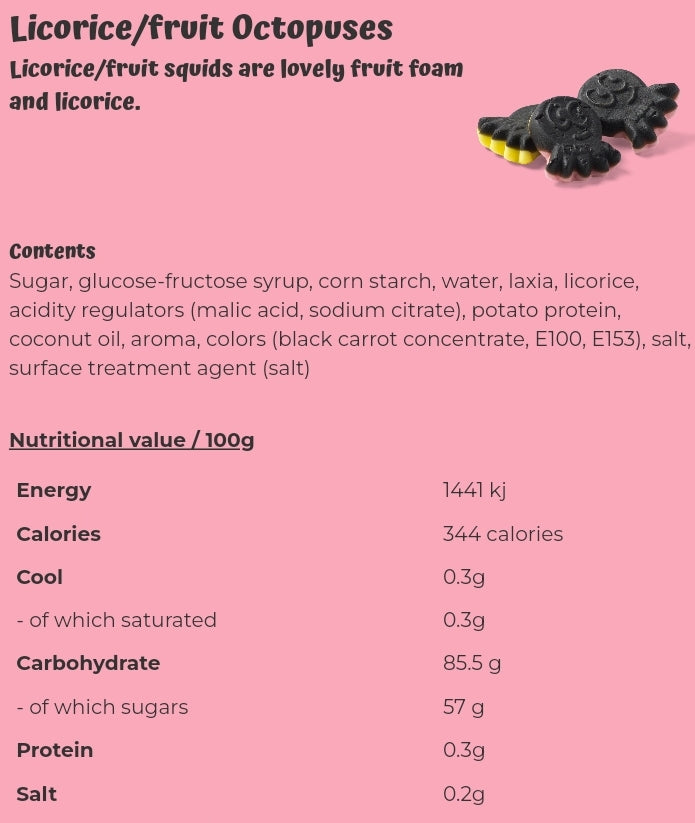 Licorice/fruit Octopuses - per 100 grams
