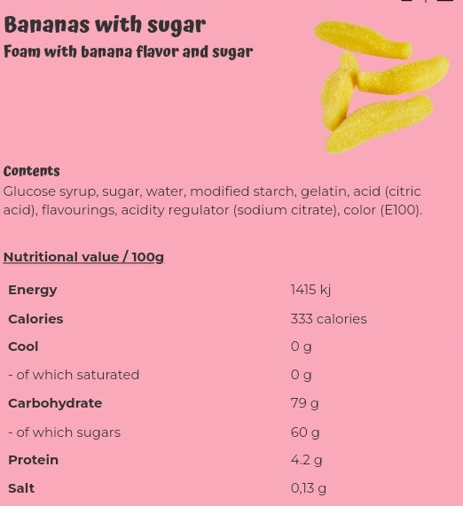 Bananas with sugar - per 100 grams