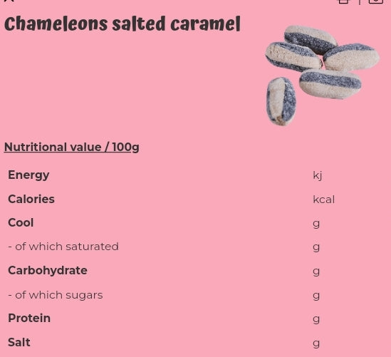 Chameleons salted caramel - per 100 grams