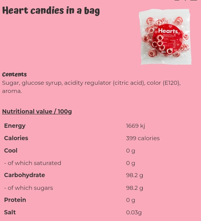 Heart candies in a bag - Per. bag